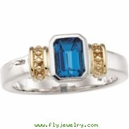 Sterling Silver & 14k Yellow Gold Genuine London Blue Topaz Ring