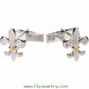 Sterling Silver & 14k Yellow Gold Metal Fashion Cuff Link Fleur-de-lis Cufflinks