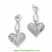 Sterling Silver & CZ Dangle Heart Post Earrings