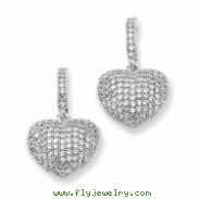 Sterling Silver & CZ Polished Heart Dangle Post Earrings
