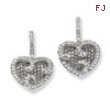 Sterling Silver & CZ Polished Heart Dangle Post Earrings