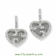 Sterling Silver & CZ Polished Heart Dangle Post Earrings