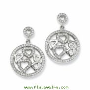 Sterling Silver & CZ Polished Heart Dangle Post Earrings