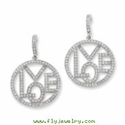 Sterling Silver & CZ Round Love Dangle Post Earrings
