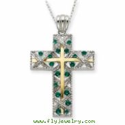 Sterling Silver & Gold-plated CZ Planted In Faith Cross 18in Necklace