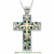 Sterling Silver & Gold-plated CZ Planted In Faith Cross 18in Necklace