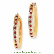 Sterling Silver & Gold-plated Dia. & Ruby Round Hinged Hoop Earrings