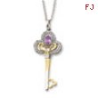 Sterling Silver & Gold-plated June CZ Birthstone Key 18in Necklace