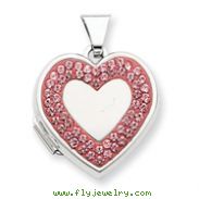 Sterling Silver  Heart Light Rose Crystal Border Locket
