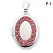 Sterling Silver  Oval Light Rose Crystal Recess Locket