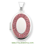 Sterling Silver  Oval Light Rose Crystal Recess Locket