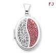 Sterling Silver  Oval Light Rose White Crystal Locket