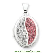Sterling Silver  Oval Light Rose White Crystal Locket