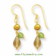 Sterling Silver & Vermeil Lemon/Golden Cultured Pearl/Periodot Earrings