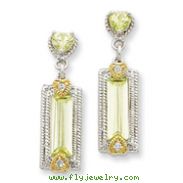 Sterling Silver & Vermeil Light Green Cubic Zirconia Post Earrings