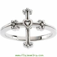 Sterling Silver .005 CT TW Polished DIAMOND CROSS RING