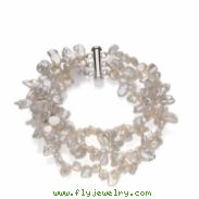 Sterling Silver 08.00 - 09.00 MM/07.50 INCH;P;FRESHWATER KESHI WHITE CULTURED PEARL BRACELET Freshwa