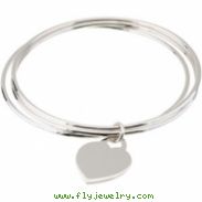 Sterling Silver 08.00 Inch Triple Bangle Bracelet With A Heart Dangle