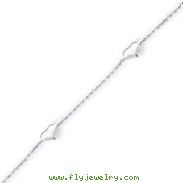 Sterling Silver 10''  Polished Puffed Heart Anklet