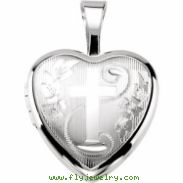 Sterling Silver 12.50X12.00 MM Polished CROSS HEART LOCKET