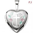 Sterling Silver 12.50X12.00 MM Polished CROSS HEART LOCKET WITH COLOR