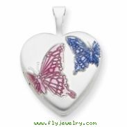 Sterling Silver 16mm Enameled Butterfly Heart Locket chain