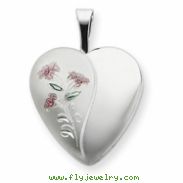 Sterling Silver 16mm Enameled Lily Heart Locket chain