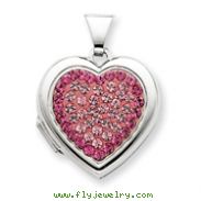 Sterling Silver 18mm Heart Rose, Light Rose Crystal Locket