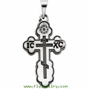 Sterling Silver 19.00X13.00 MM Polished ORTHODOX CROSS PENDANT W/BLACK