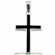 Sterling Silver 20.00X13.00 MM Polished CROSS W/BLACK EPOXY