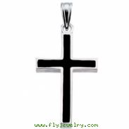 Sterling Silver 20.00X13.00 MM Polished CROSS W/BLACK EPOXY