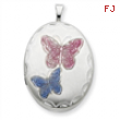 Sterling Silver 20mm Enameled Butterfly Oval Locket chain