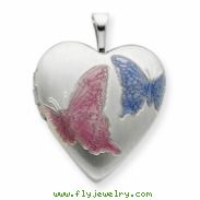 Sterling Silver 20mm with Enameled Butterflies Heart Locket chain