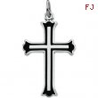 Sterling Silver 25.00 X Cross With Black Enamel & 18.00 Inch Chain