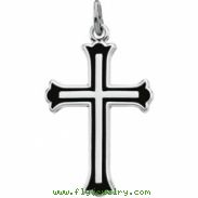 Sterling Silver 25.00 X Cross With Black Enamel & 18.00 Inch Chain