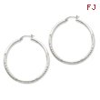 Sterling Silver 2.5mm Satin & Diamond Cut Hoop Earrings