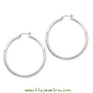 Sterling Silver 2.5mm Satin & Diamond Cut Hoop Earrings