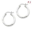 Sterling Silver 2mm Satin & Diamond Cut Hoop Earrings