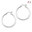 Sterling Silver 2mm Satin & Diamond Cut Hoop Earrings