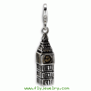 Sterling Silver 3-D Antiqued Big Ben With Lobster Clasp Charm