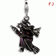 Sterling Silver 3-D Antiqued Enameled Flying Witch With Lobster Clasp Charm