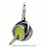 Sterling Silver 3-D Antiqued Enameled Witches Cauldron With Lobster Clasp Charm