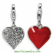 Sterling Silver 3-D Cubic Zirconia & Red Enamel Heart With Lobster Clasp Charm