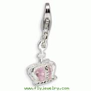 Sterling Silver 3-D Cubic Zirconia Crown With Lobster Clasp Charm