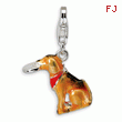 Sterling Silver 3-D Enamel Light Brown Dog & Toy With Lobster Clasp Charm