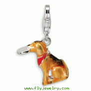 Sterling Silver 3-D Enamel Light Brown Dog & Toy With Lobster Clasp Charm