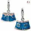 Sterling Silver 3-D Enameled Blue Jean Shorts With Lobster Clasp Charm