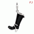 Sterling Silver 3-D Enameled Buckled Black Boot With Lobster Clasp Charm