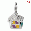 Sterling Silver 3-D Enameled Church With Lobster Clasp Charm