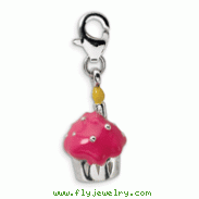 Sterling Silver 3-D Enameled Cupcake & Candle With Lobster Clasp Charm